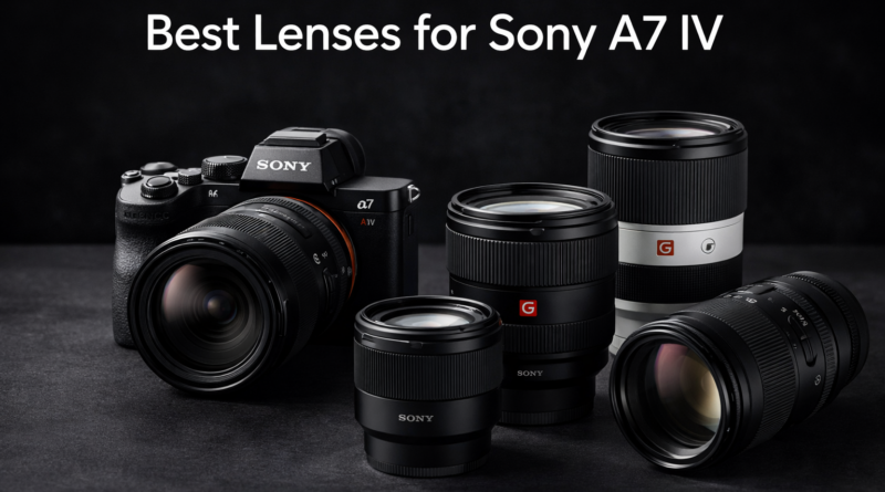 Best lenses for Sony A7 IV featured image with camera and prime and zoom lenses